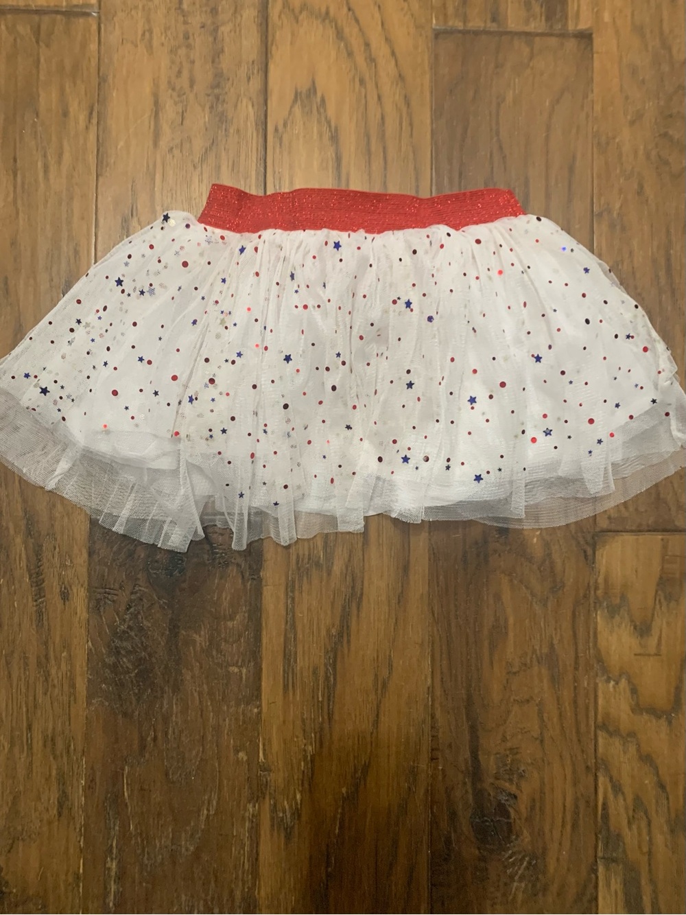 White Tulle Star Skirt with Red Glitter Waistband